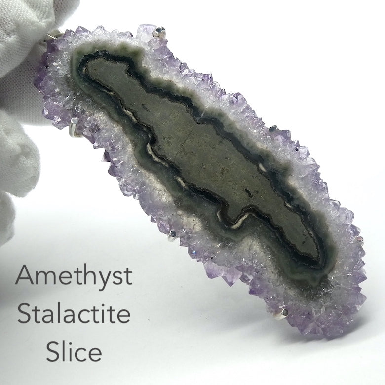 Amethyst Stalactite Slice Pendant | Large Crystal Flower | Claw Set | 925 Silver | Genuine Gems from Crystal Heart Melbourne Australia since 1986