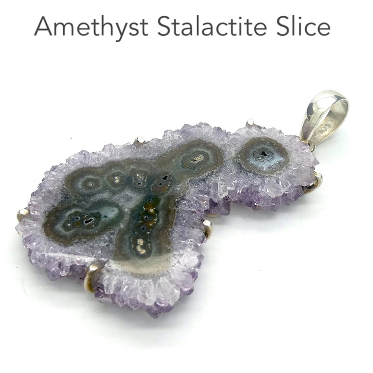 Amethyst Flower Pendant, Stalactite Slice, 925 Silver S3
