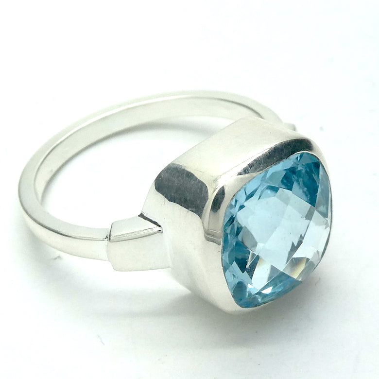 Blue Topaz  Ring | Flawless Faceted Square | Domed Checkerboard cut  | Sky to Swiss  Blue | 925 Sterling Silver | US Size 7 | AUS Size N1/2 | Genuine Gems from Crystal Heart Melbourne Australia since 1986