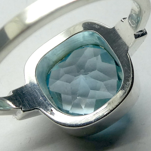 Blue Topaz  Ring | Flawless Faceted Square | Domed Checkerboard cut  | Sky to Swiss  Blue | 925 Sterling Silver | US Size 7 | AUS Size N1/2 | Genuine Gems from Crystal Heart Melbourne Australia since 1986