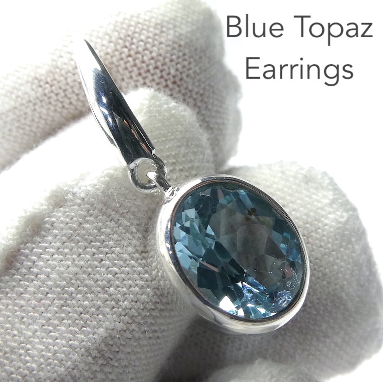 Blue Topaz  Earrings | Flawless Faceted Ovals | sky to swiss  Blue | 925 Sterling Silver | Handcrafted stylish hooks | Genuine Gems from Crystal Heart Melbourne Australia since 1986