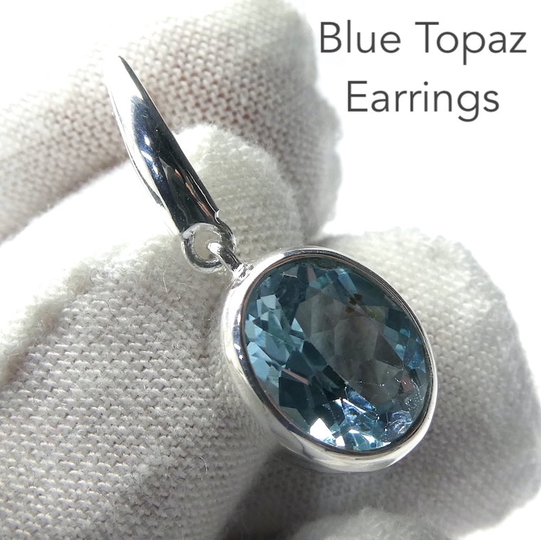 Blue Topaz Earrings, Faceted Ovals, 925 Silver, p2