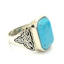 Load image into Gallery viewer, Arizona Turquoise 925 Sterling Silver Unisex Ring | Laser cut Celtic Knotwork | Italian Design | Crystal Heart Gemstone Jewellery Melbourne Australia since 1986