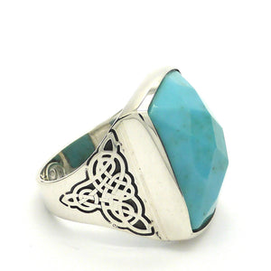 925 Sterling Silver Ring | Arizona Turquoise | Celtic Knotwork | Oblong Checkerboard | US Size 7.5 | Aus O1/2 | Crystal Heart Melbourne Australia since 1986