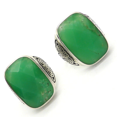 Chrysoprase Ring, Celtic Knotwork, 925 Silver