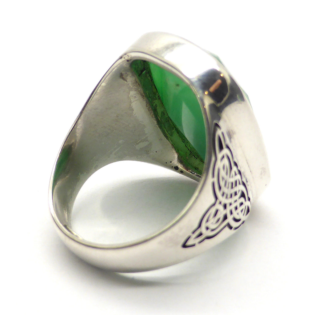 Chrysoprase Ring, Celtic Knotwork, 925 Silver