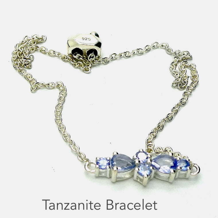 Tanzanite Bracelet, Faceted Gemstones, 925 Silver