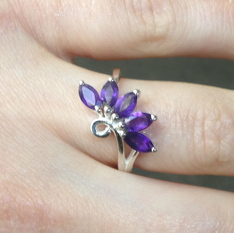 Amethyst Ring | Five Faceted Marquis | Elegant and Dainty design | Deep purple Colour | 925 Sterling silver | US size 6 or 7 | Genuine Gems from Crystal Heart Melbourne Australia since 1986