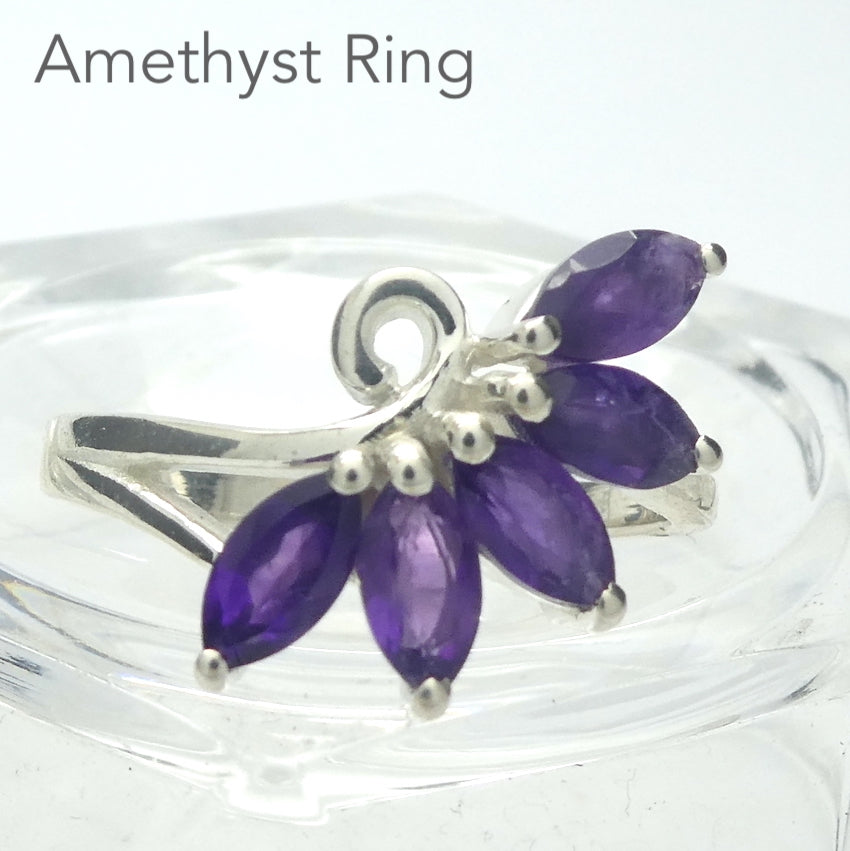 Amethyst Ring | Five Faceted Marquis | Elegant and Dainty design | Deep purple Colour | 925 Sterling silver | US size 6 or 7 | Genuine Gems from Crystal Heart Melbourne Australia since 1986