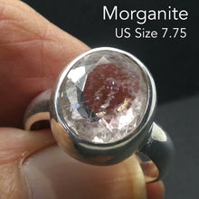 Load image into Gallery viewer, Morganite Ring | Large Faceted Oval | Pink Beryl | Good Color &amp;Translucency | 925 Sterling Silver | Besel Set | Comfy Curved Bezel | US Size 7.5 | AUS Size P | Divine Love | Libra Stone | Genuine Gems from Crystal Heart Melbourne Australia since 1986