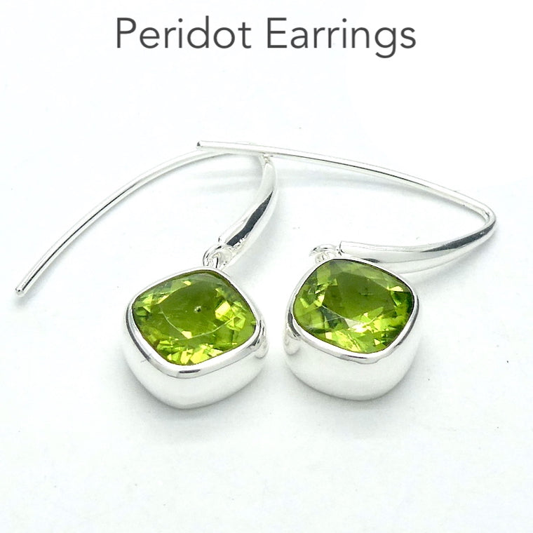 Peridot Earring, Faceted Square Diamonds, 925 Silver p1