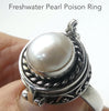 Freshwater Pearl Poison Ring | Secret Compartment | 925 Sterling Silver | US Size 7.5 or 9.5 | Genuine Gems from Crystal Heart Melbourne Australia since 1986