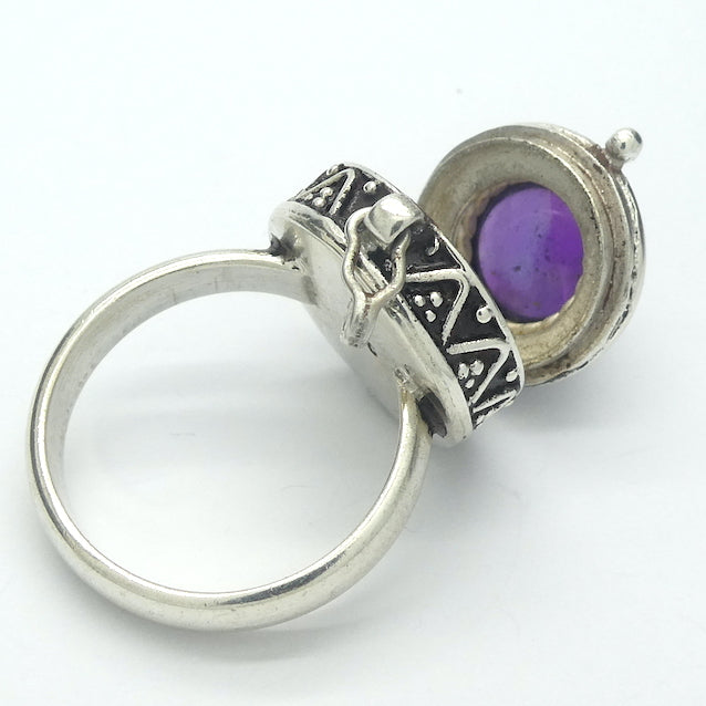 Amethyst Ring | Poison Ring with Secret Compartment | 925 Sterling Silver | Ornate Silver Antique look | US Size 7 | AUS Size N1/2 | Us Size 8 | Cancer Libra Scorpio | Genuine Gems from Crystal Heart Melbourne Australia since 1986
