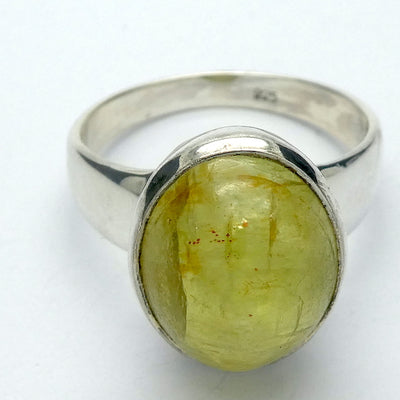 Cat's Eye Chrysoberyl Ring | Bright Yellow with hint of Green  | 925 Sterling Silver | Simple well made setting | Bezel Set | Open Back | US Size 9 | AUD Size LR1/2 | Energise | Protect | Focus Thought | Positive | Genuine Gems from Crystal Heart Melbourne Australia since 1986