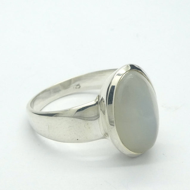 Moonstone Ring | Oval Cabochon | Polished to emphasise the cats eye chatoyancy | US Size 8.75  | Aus Size R | 925 Sterling Silver |  Cancer Libra Scorpio Stone | Genuine Gems from Crystal Heart Melbourne Australia 1986