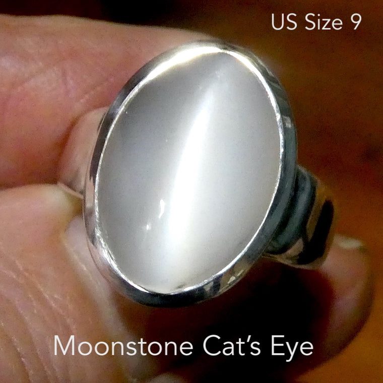 Moonstone Cats' Eye Ring, Oval Cabochon, 925 Sterling Silver, g3