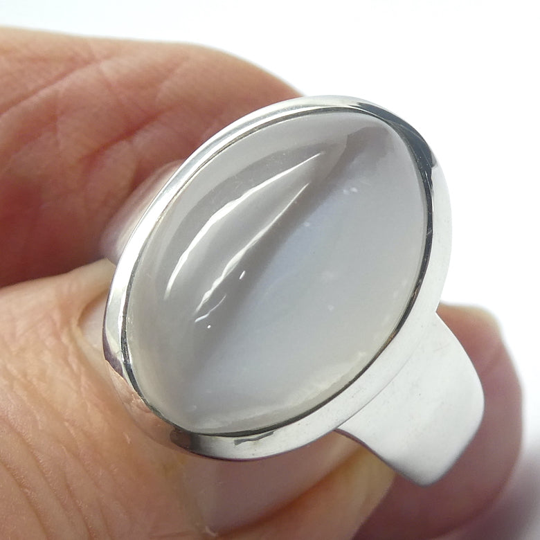 Moonstone Ring | Oval Cabochon | Polished to emphasise the cats eye chatoyancy | US Size 9  | Aus Size R1/2 | 925 Sterling Silver |  Cancer Libra Scorpio Stone | Genuine Gems from Crystal Heart Melbourne Australia 1986