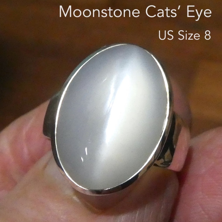 Moonstone Cats' Eye Ring, Oval Cabochon, 925 Sterling Silver, g4