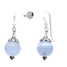 Load image into Gallery viewer, Blue Lace Agate Earrings | 925 Sterling Silver | 12 mm beads | Fair Trade | Throat Chakra Communication | Genuine Gems from Crystal Heart Melbourne Australia since 1986