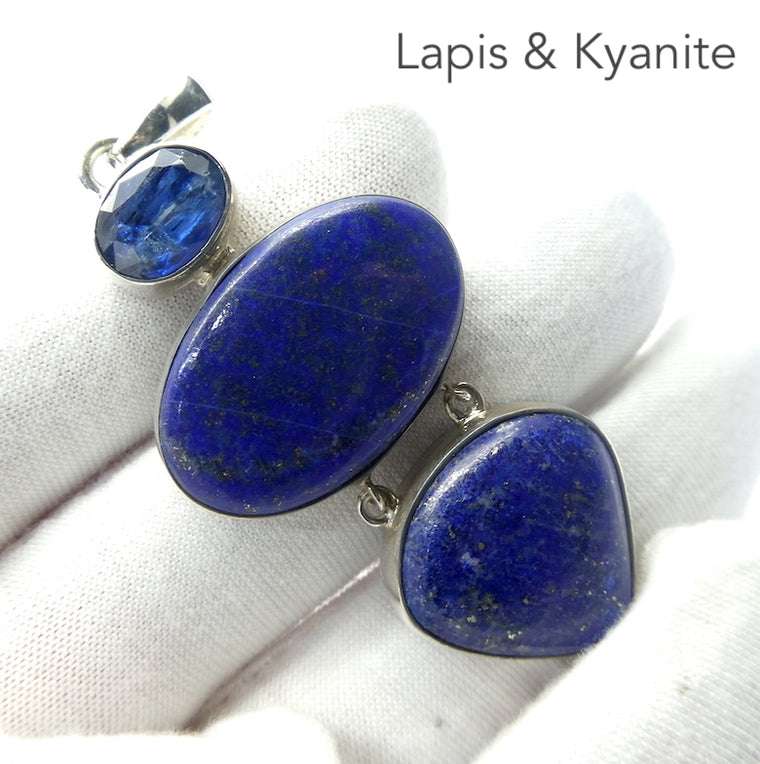Lapis Lazuli Pendant with faceted Blue Kyanite, 925 Silver s1