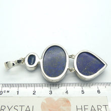 Load image into Gallery viewer, Lapis Lazuli and Kyanite Pendant  | Two cabochons with Faceted Blue Kyanite Accent above  | 925 Sterling Silver | Natural stone deep blue spangled with Gold Pyrites | Sagittarius Libra Taurus Capricorn | Meditation | Mindfulness | Inner Truth | Genuine Gems from Crystal Heart Melbourne Australia since 1986