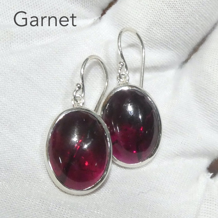 Garnet Earrings, Oval Cabochon, 925 Sterling Silver, p1