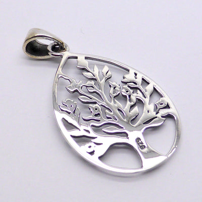 Pendant Tree in blossom | 925 Sterling silver, Drop 36 mm | Tear drop shape | Australian Supplier | Melbourne Australia