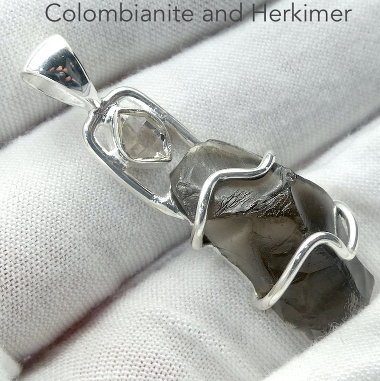 Colombianite Pendant with Herkimer Diamond, 925 Silver r4