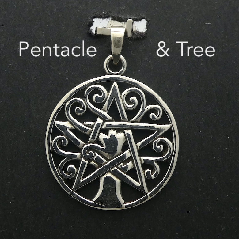 Tree embracing Pentacle Pendant |  925 Sterling Silver | balance and harmony of human consciousness with the 4 elements of Nature |  protection charm | nature based belief systems |  Trees also powerful spirits of Natural harmony | Crystal Heart Melbourne Australia since 1986
