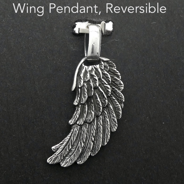 Wing Pendant | Feathers with finely executed detail | Reversible | Oxidised 925 Sterling Silver |Crystal Heart Melbourne Australia since 1986