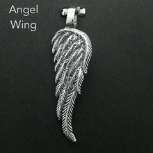 Load image into Gallery viewer, Angel Wing Pendant | Long Elegant Styling | beautifully executed detail | Reversible | 925 Oxidised Sterling Silver | Crystal Heart Melbourne Australia since 1986