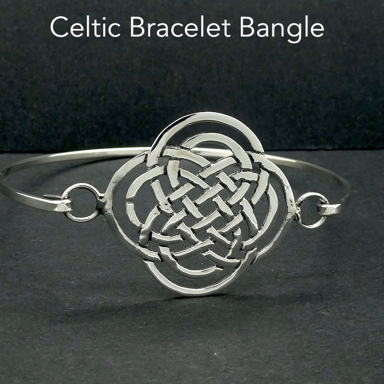 Bangle Bracelet with Celtic Knotwork, 925 Sterling Silver