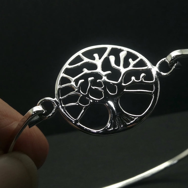 Bangle Bracelet with Tree of Life, 925 Sterling Silver