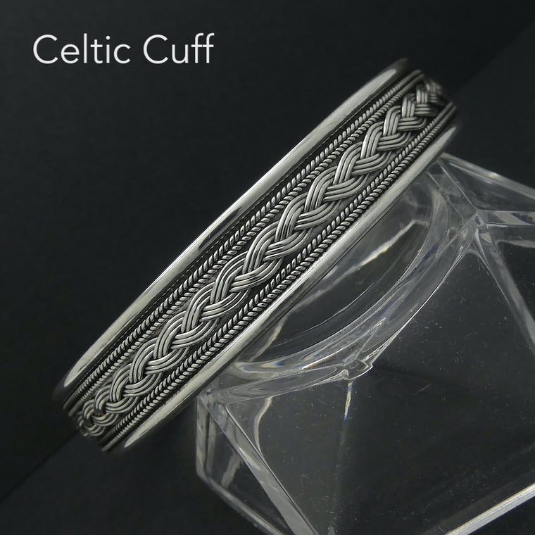 Cuff Bracelet with Celtic Rope Work, 925 Sterling Silver
