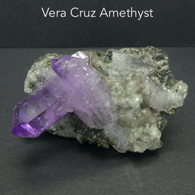 Vera Cruz Amethyst Cluster | 2 perfect points on Matrix | Natural uncut Crystal | Violet Flame | Meditation | Purify | Balance | Transcend | Genuine Gems from Crystal Heart Melbourne since 1986