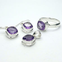 Load image into Gallery viewer, Amethyst Set | Faceted Square Stones | Earrings, Pendant, Ring | 925 Sterling Silver | Ring Size US 7 or 9 | Genuine Gems from Crystal Heart Australia since 1986