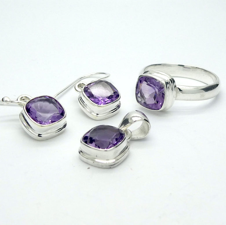  Amethyst Ring | Faceted Square Stone | Double Band | 925 Sterling Silver  | US Size 10 | AUS Size T1/2 | Genuine Gems from Crystal Heart Australia since 1986