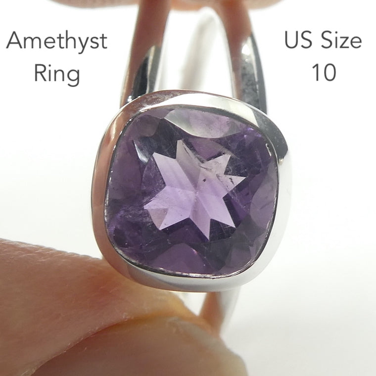 Amethyst Ring, Faceted Square, 925 Silver