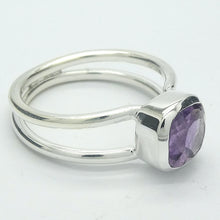 Load image into Gallery viewer, Amethyst Ring | Faceted Square Stone | Double Band | 925 Sterling Silver  | US Size 10 | AUS Size T1/2 | Genuine Gems from Crystal Heart Australia since 1986