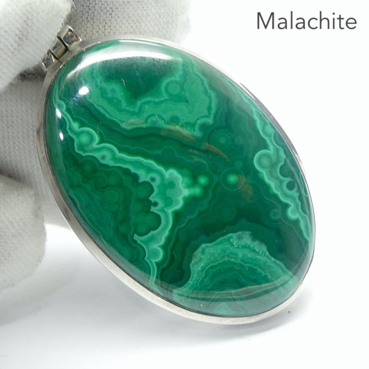 Malachite Pendant, Oval Cabochon, 925 Silver, g2