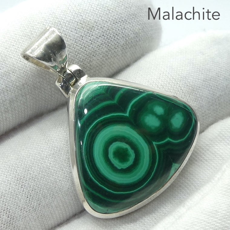 Malachite Pendant, Triangle Cabochon, 925 Silver, g3