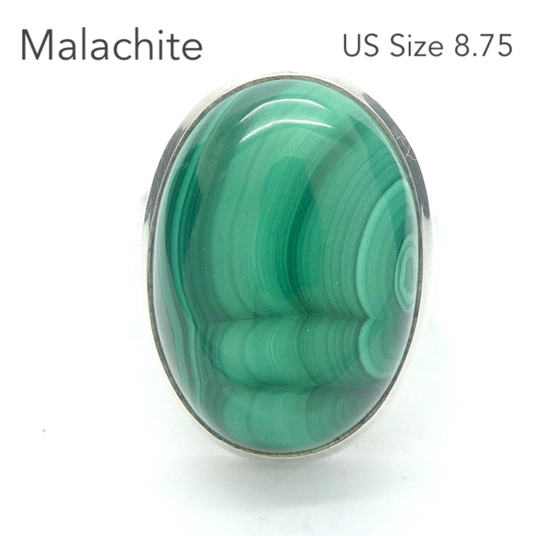 Malachite Ring, Oval Cabochon, 925 Silver, g1