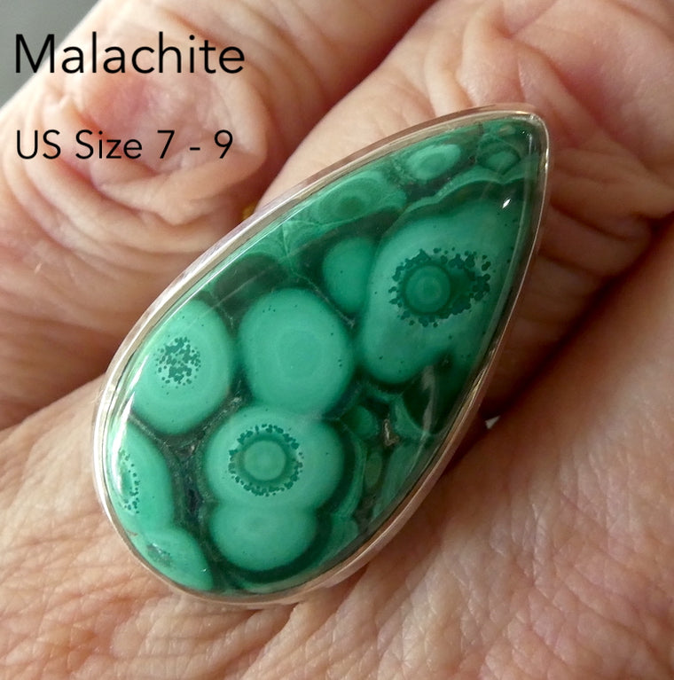 Malachite Ring, Teardrop Cabochon, 925 Silver, g6