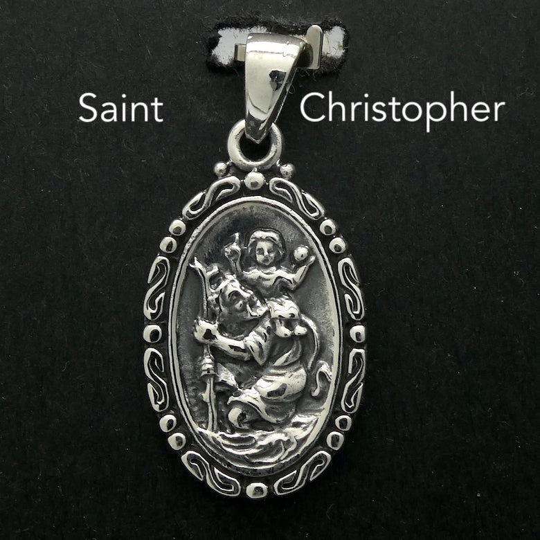 St Christopher carrying Jesus | 925 Sterling Silver |  Oval Pendant | Nice detail | Christian medallion | Protection for travellers | Crystal Heart Melbourne Australia since 1986