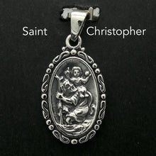 Load image into Gallery viewer, St Christopher carrying Jesus | 925 Sterling Silver |  Oval Pendant | Nice detail | Christian medallion | Protection for travellers | Crystal Heart Melbourne Australia since 1986