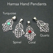 Load image into Gallery viewer, Hamsa Hand Pendant with Gemstone, 925 Silver
