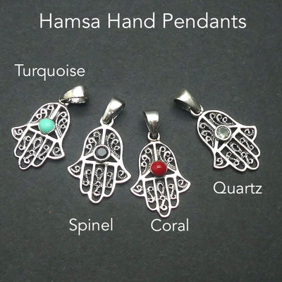 Hamsa Hand Pendant with Gemstone, 925 Silver