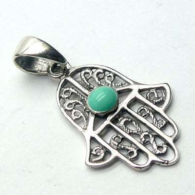 Hamsa Hand Pendant with Gemstone, 925 Silver