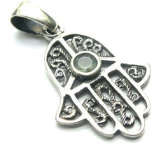 Load image into Gallery viewer, Hamsa Hand Pendant with Gemstone, 925 Silver