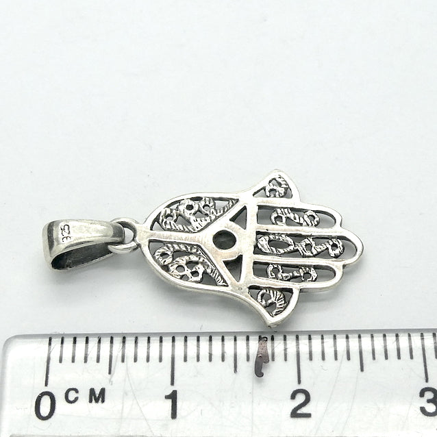 Hamsa Hand Pendant with Gemstone, 925 Silver